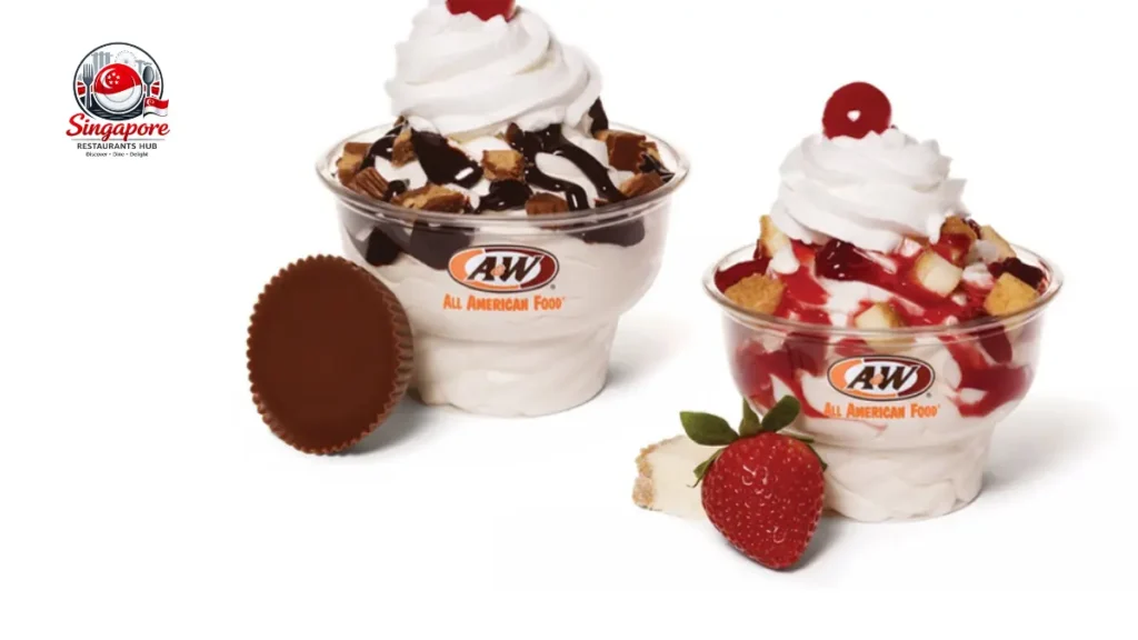 A&W desserts Malaysia with ice cream root beer float and waffles
